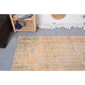 Tapis Turc Vintage 4.2 X 8.6ft Fait à la Main Orange Vert Patchwork Design Laine Viscose Peluche pour Chambre Rectangulaire Couloir Forme - Product Image 5