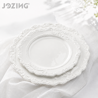 Assiette à dîner en céramique blanche baroque, bord festonné perlé, vaisselle en porcelaine, passe au micro-ondes, écologique