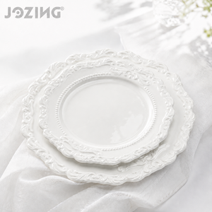 <span class=keywords><strong>Assiette</strong></span> à dîner en céramique <span class=keywords><strong>blanche</strong></span> baroque, bord festonné perlé, vaisselle en porcelaine, passe au micro-ondes, écologique - Product Image 2
