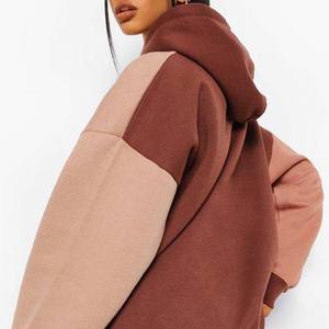 Sudadera con capucha de bloque de algodón 100% de gran tamaño para mujer de la mejor calidad, forro polar pesado de invierno con logotipo de diamantes de imitación bordado, diseño impreso - Product Image 6