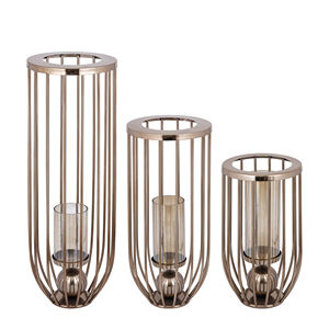 Vente chaude Nouveau Design Bronze Métal Photophore Chandelier En Acier Inoxydable Tempête Lumière Supports pour Saint Valentin Mariage - Product Image 4