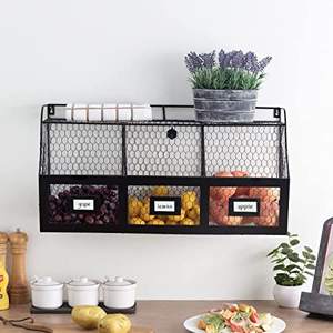 Iron Kitchen Black 3-Tier Hanging Folding <b>Wire</b> Eco-Friendly Vegetables Fruit Wall-Mounted <b>Storage</b> <b>Baskets</b> for Home Kitchen Food - Product Image 3