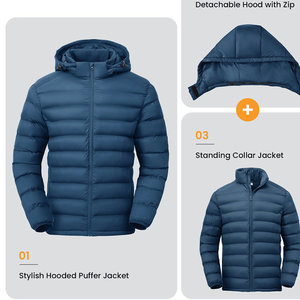 Logotipo personalizado Calor Impermeable de alta calidad Ropa al aire libre Chaquetas de hombre Cuello con capucha Chaqueta acolchada de tamaño regular para hombres - Product Image 3