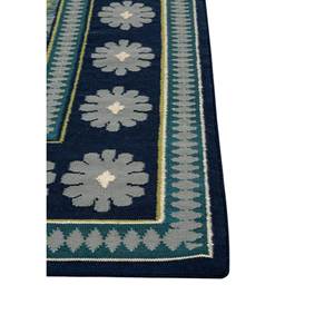 Tapis en laine géométrique classique bleu Alhambra, tissé à la main, en viscose, pour la maison, le salon, le couloir, tapis rectangulaire - ADWL-13172 - Product Image 4