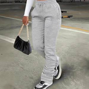 Pantalones de chándal de cintura media para mujer, pantalones apilados con bolsillo liso de gran tamaño con cordón, ropa de calle informal, pantalones deportivos, tela polar - Product Image 4