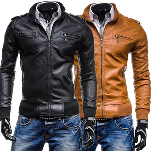 Chaqueta de cuero de motociclista para hombre, chaquetas de cuero de diseño personalizado con calefacción a prueba de viento y cuello corto negro para hombre - Product Image 5