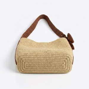 Bolso de Hombro Bohemio de Rafia Tejida ANA Madagascar, Gran Capacidad, Tipo Cubo Abierto, Cierre de Cremallera, Lazo, para Compras - Product Image 5