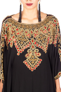 Black Embroidered Modest Georgette Kaftan Dress XS-XXL Open Abaya for Women Breathable ODM <b>Supply</b> Traditional Muslim Clothing - Product Image 3