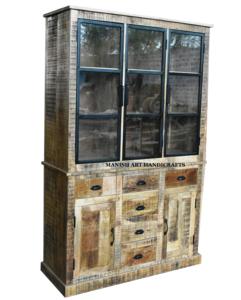 Armoire de ferme de luxe moderne buffet vitrine industrielle en bois de haute qualité porte en verre extensible maison salon - Product Image 5