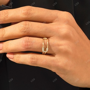 Bague en diamant naturel 14k en or massif, anneau de mariage de créateur, épingle de sécurité, anneau personnalisé fait à la main pour femmes - Product Image 1
