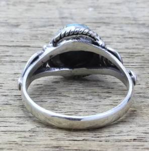 Fait à la main en argent Sterling 925 Vintage naturel Turquoise et argent déclaration bague minimaliste ronde coupe brillante cadeau de fête de mariage - Product Image 3