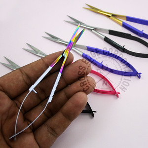 Ciseaux à ressort multi-couleurs personnalisés pour sourcils, manucure russe, extensions de cils, ciseaux droits en acier inoxydable - Product Image 1