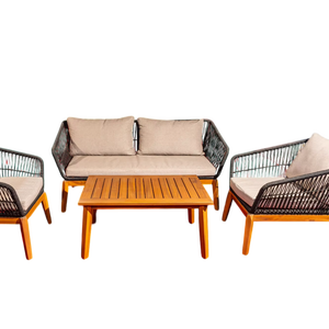 ชุดเฟอร์นิเจอร์กลางแจ้งไม้อะคาเซียสีดำผ้าทอเชือกไนล่อนกรอบโลหะโซฟาขาไม้โต๊ะกาแฟห้องนั่งเล่น - Product Image 1