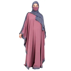 Abaya ชุดเดรสยาวสีชมพูมีผ้าพันคอสีเทาสำหรับสตรี,ชุดเดรสมุสลิมมุสลิมมุสลิมอิสลามสวมใส่ได้ทุกโอกาสขนาดพลัสไซส์ Kaftan W