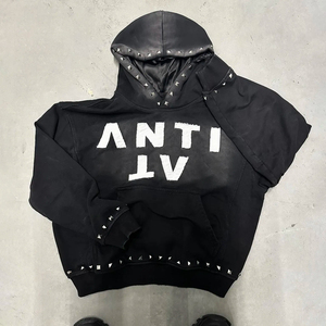 Zip up Black Wash Sun Faded Hoodies Cropped Distressed Parches bordados Hoodie Blank Custom Distressed Hoodie - Product Image 1