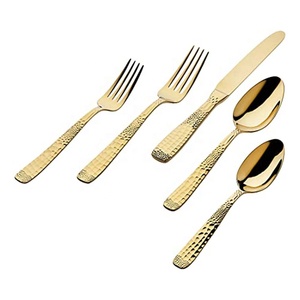 Martelé avec poignée en or poli miroir ensemble de mariage conception simple fourchette cuillère en acier inoxydable ensemble de couverts - Product Image 2