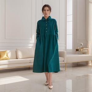 Vestido de Pana Gruesa de Algodón, Túnica de Manga Larga, Vestido Midi Holgado y Cálido, Hecho a Mano, para Invierno y Otoño, Talla Grande, Cómodo - Product Image 1