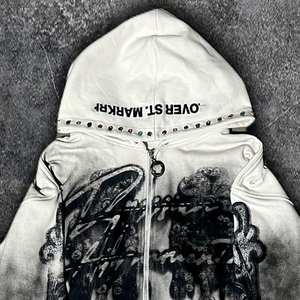 Sudadera con Capucha de Invierno para Hombre, 100% Algodón, con Estampado de Tinta, Hombros Caídos, Cierre de Cremallera, Bolsillo de Felpa, Bordado con Logotipo Personalizado, Lavado Ácido, Estilo Vintage - Product Image 2