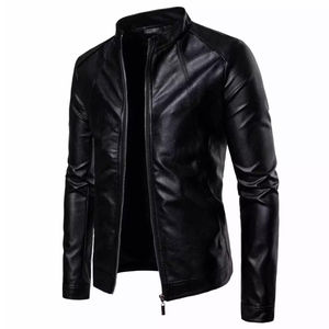 Chaqueta de cuero informal estilo carreras para hombre, chaqueta de cuero de alta calidad con cuello levantado, venta al por mayor, diseño de moda ajustado personalizado - Product Image 5