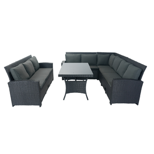 Ensemble de canapés de salle à manger 9 places en rotin de couleur noire Mobilier d'extérieur à bas quantité minimale de commande à un prix raisonnable en vente - Product Image 1