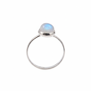 Bague d'éternité Boho en argent sterling 925 serti de lunette classique avec cabochon rond arc-en-ciel pierre de lune pierres précieuses bagues fines - Product Image 1
