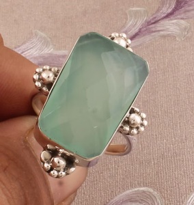 Bague en pierre précieuse calcédoine bleu aqua en argent sterling massif 925 Designer Big Stone bijoux de fiançailles faits à la main idée cadeau pour les femmes - Product Image 3