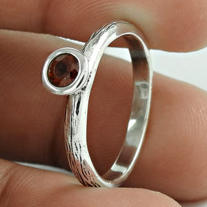Dainty <b>Ring</b> for Her 925 Sterling <b>Silver</b> Natural <b>Garnet</b> Gemstone Round Shape Band <b>Ring</b> for Daily Wear January Birthstone Jewelry - Product Image 2