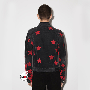 Chaqueta de hip hop vintage de invierno de peso pesado unisex vaquero de alta calidad con estampado de estrellas y grafiti con logotipo personalizado - Product Image 2