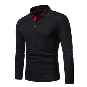 Polo à manches longues noir pour hommes, chemise classique et décontractée à col élégant en coton doux de couleur unie pour tous les jours et le bureau - Product Image 1