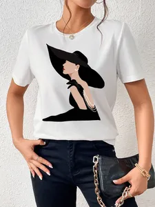 Women's for Color T-Shirt with Elegant Lady Print Turtleneck Short Sleeve Casual Summer <b>Top</b> 100% Cotton Jersey Fabric Logo - Product Image 4