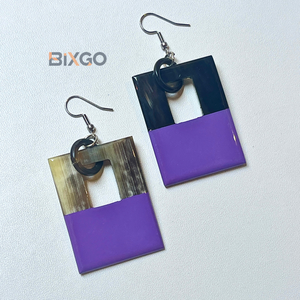 Boucles d'oreilles rectangulaires vintage en argent fabriquées à la main du Vietnam avec demi laque violette cadeau de mode de mariage et de fête en gros personnalisé - Product Image 5