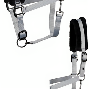 Top Notch acolchado Horse Headcollar Soft Black Artificial Fur Horse Tack Nylon Breakaway Halters Cuerda de cuero Caballo superior - Product Image 2