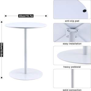 Table d'appoint moderne en acier, table ronde minimaliste, 40 cm, revêtement poudré blanc, décoration contemporaine pour salon - Product Image 3