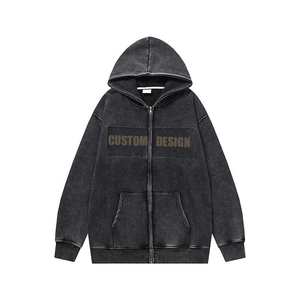 Cotton Oversized Blank Vintage Distressed Stone Acid Wash Custom Logo <b>Sweatshirt</b> Casual Stone Wash Puff Printing Hoodie - Product Image 5
