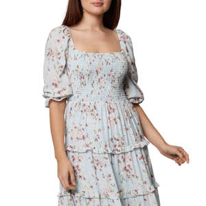 BCBGeneration Abito midi da donna con vita impero e volant in tessuto chiffon blu, taglia 10 - Product Image 3