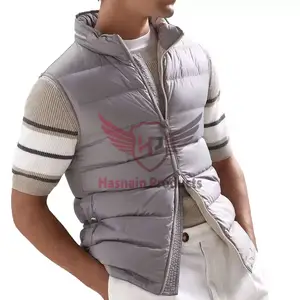 Wholesale Custom Gray Color Sleeveless Stand Collar Bubble Winter Outwear Utility Jackets Mens Puffer Vest for Bulk Orders