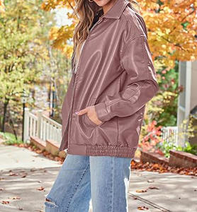 Vestes surdimensionnées en cuir véritable pour femmes Rose foncé Vestes pour femmes de haute qualité Vente en gros Manteaux de moto à la mode Logo personnalisé - Product Image 3