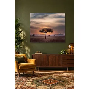 Impression sur toile : Arbre d'acacia Fida au coucher du soleil sur la savane - Product Image 2