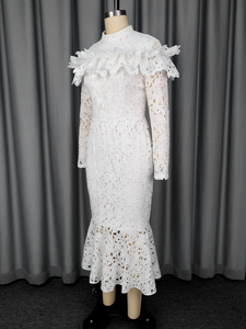 Vestido <span class=keywords><strong>de</strong></span> Dama <span class=keywords><strong>de</strong></span> Honor <span class=keywords><strong>de</strong></span> Encaje Blanco con Cuello Alto, Manga Larga y Volantes Estilo Sirena ADR051202 - Product Image 5