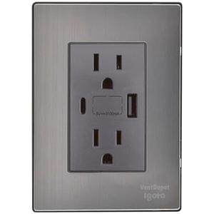 Contatto Doppio USB C, MXIXB-001, 1 Pezzo, USB A/USB C/Contatto Duplex, 110/125-250VCA, 15A, 50/60Hz, 5VDC, 3A, Argento/Oxford, AC - Product Image 1