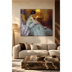 Fida Woman Reading by Lamplight, impression sur toile classique - Product Image 2