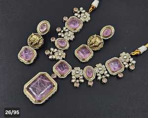 Elegant Antique Gold Plated Necklace and <b>Earring</b> Set With Kundan Studded Square Shape Designer Jewelry Women Perfect for Gifting - Product Image 1