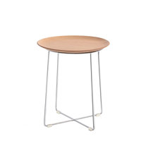 Table basse ronde moderne en bois avec plateau et base en métal, finition grain de bois naturel, pour maisons artistiques