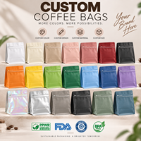Sac à fond plat personnalisé imprimé, sac d'emballage en plastique résistant à l'humidité, sac à café en aluminium rose avec valve et fermeture éclair