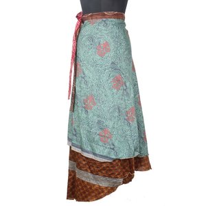 Doble capa Reversible Sarong Sari Magic Wrap Falda 2 capas Reversible Magic Silk Saris Wrap Falda larga Sexy Vintage Silk - Product Image 5