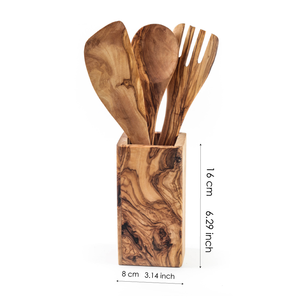 Ustensiles en bois avec porte-ustensile fait main en bois d'olivier - Product Image 2