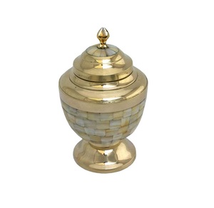 Brass Cremation Urn Mother of Pearl Memorial <b>Ashes</b> Container Jar <b>Box</b> Memorial Urns in Brass Metal <b>for</b> Sale - Product Image 1