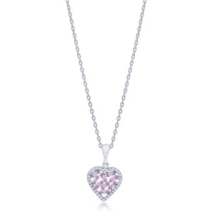 <b>Pink</b> Zircon Baguette Heart Design Turkish Wholesale Handmade Wholesale Rhodium 925 Sterling Silver Jewelry - Product Image 1