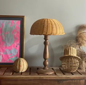 Abat-jour de Table en rotin fait main de haute qualité avec Base en bois Vintage Boho tissé couvercle de lampe pour salon chambre décor - Product Image 2