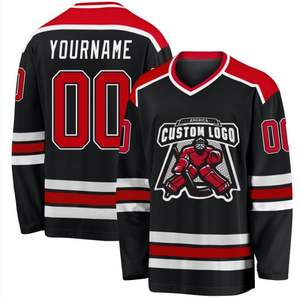 Maillot de hockey sur glace personnalisé, uniforme d'équipe professionnelle, noir, gris, blanc, rouge, jaune, rayé, nom et numéro personnalisés, sport athlétique - Product Image 3